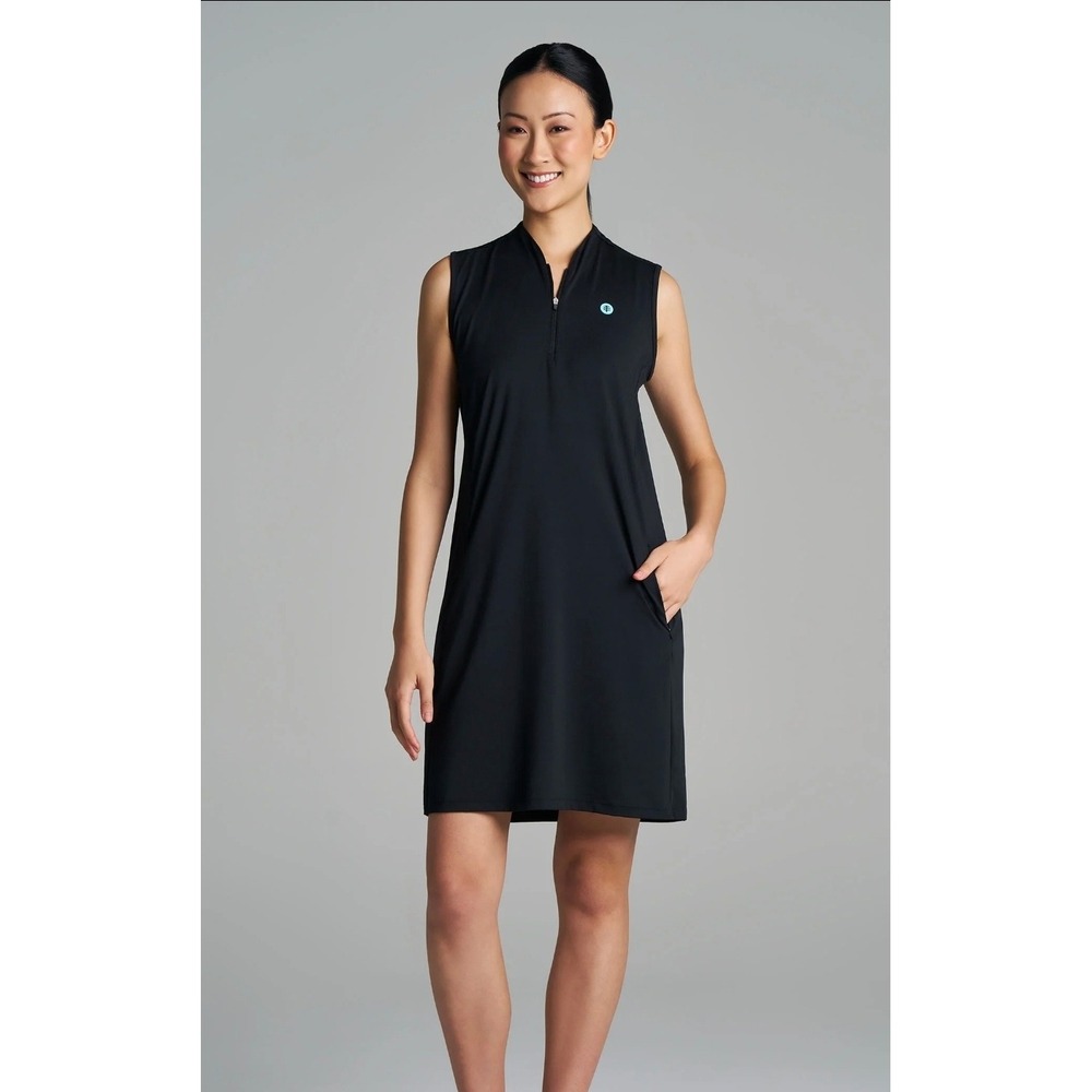 Coolibar UPF 50+ Backspin Sleeveless Black Golf‎ Dress with Zipper Pockets